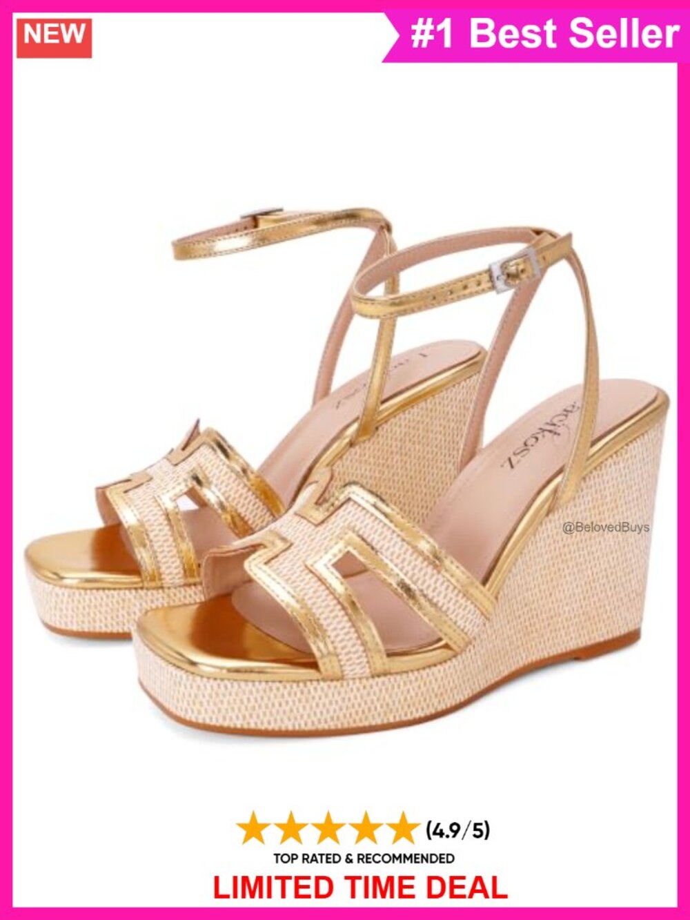 Raffia Platform Wedge Sandals Geometric Cutout Ankle Strap